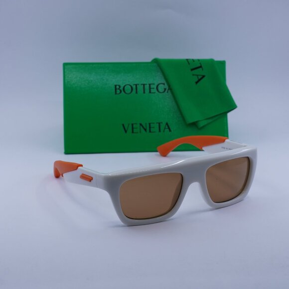 Bottega Veneta BV1232S 004 Rectangle Sunglasses - Ivory Orange \ Brown - Picture 5 of 10